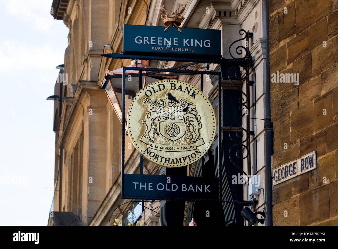 The Old Bank pub sign, Northampton, Northamptonshire, England, UK Stock Photo