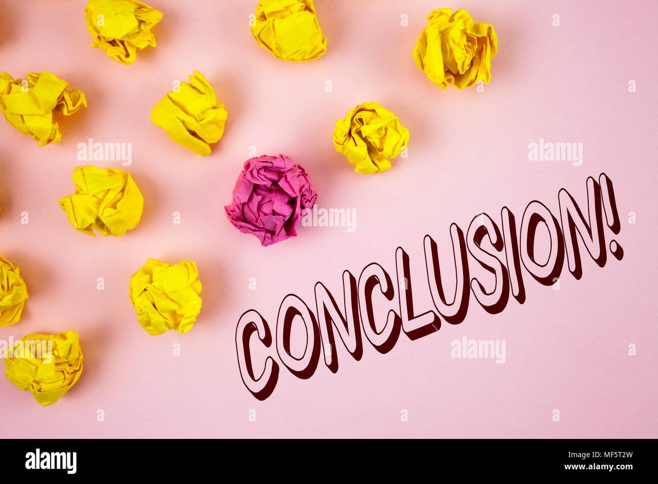 Text sign showing Conclusion Motivational Call. Conceptual photo Ending a  story with inspirational quotes written plain Pink background Crumpled  Paper Stock Photo - Alamy