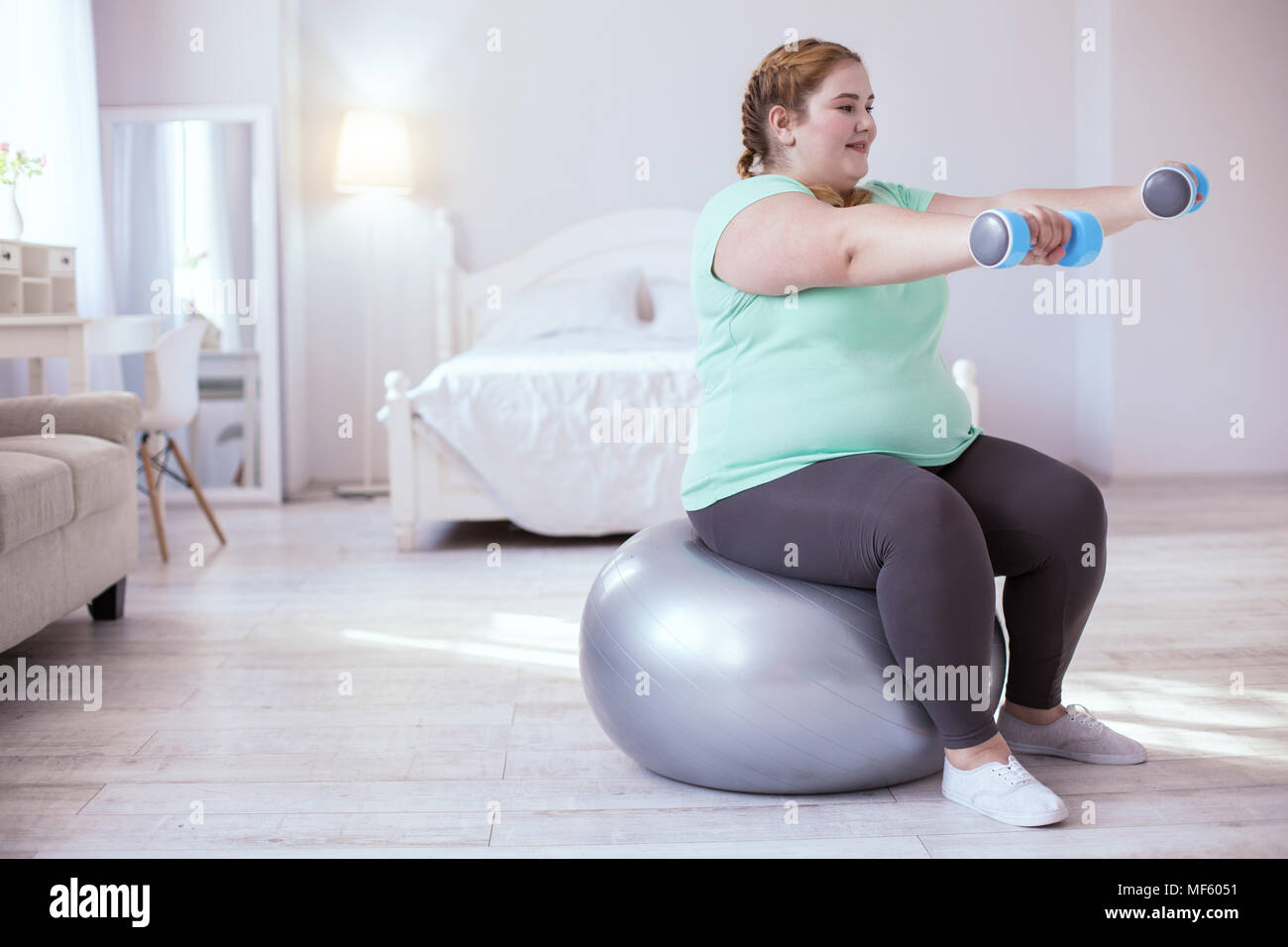 Fat Woman Belly Overweight Close Exercise Stock Photo 1325950292