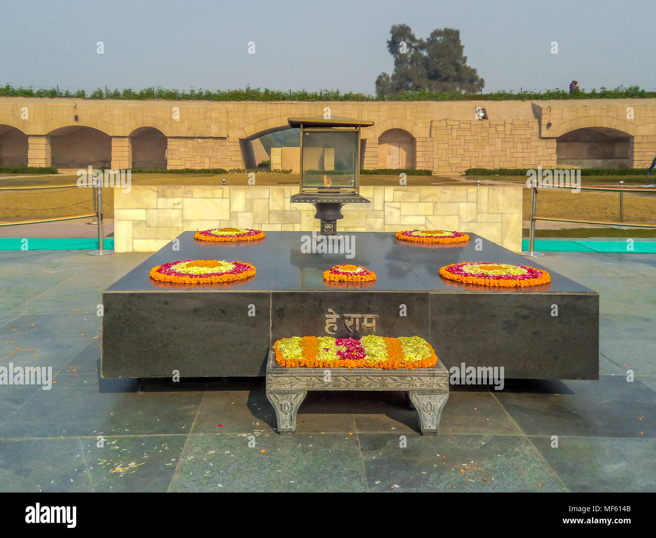 Delhi, India - January 1, 2016 : Rajghat, New Delhi. Memorial at Mahatma Gandhis body cremation place, Delhi, India Stock Photo