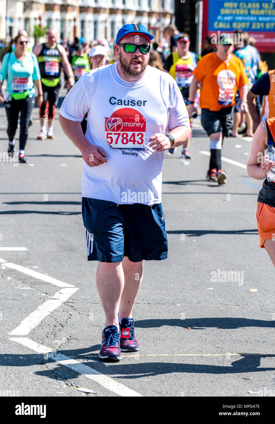 Overweight runner in the 2018 virgin money London marathon Stock Photo
