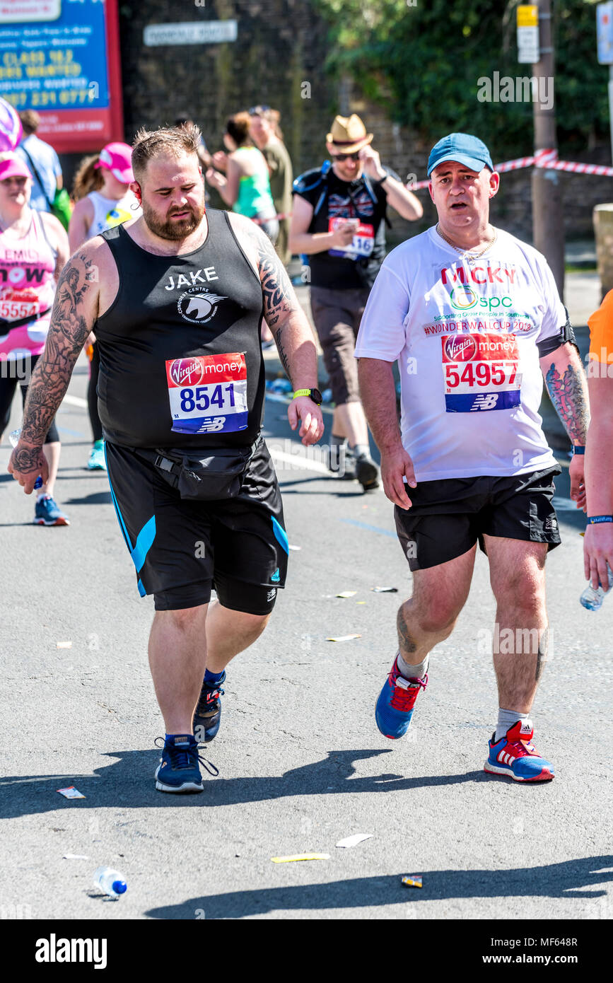Overweight runner in the 2018 virgin money London marathon Stock Photo