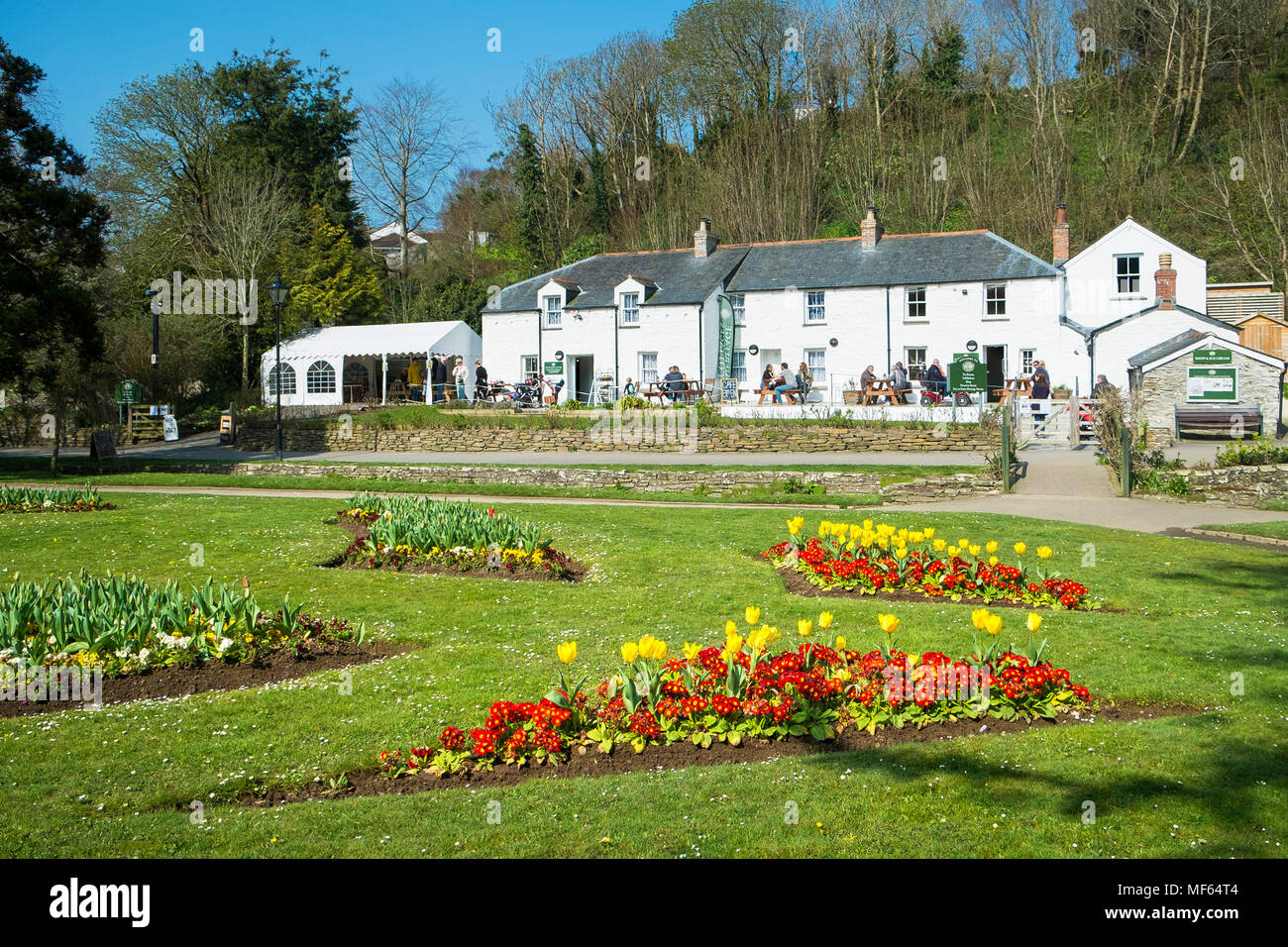 The historic Trenance Heritage Cottages in Trenance Gardens in Newquay Cornwall. Stock Photo