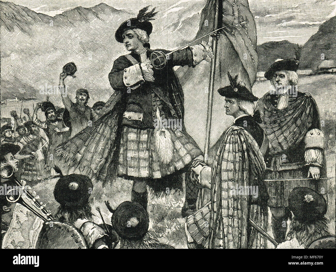 John Erskine, Earl of Mar, raising the Pretender's standard, The Jacobite rising of 1715 Stock Photo - Alamy