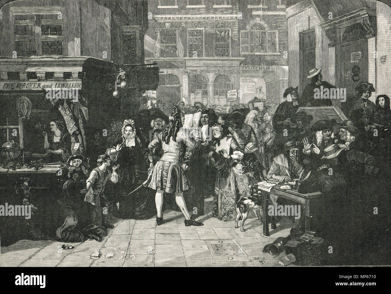 South Sea Bubble, Change Alley, London, 1720 Stock Photo