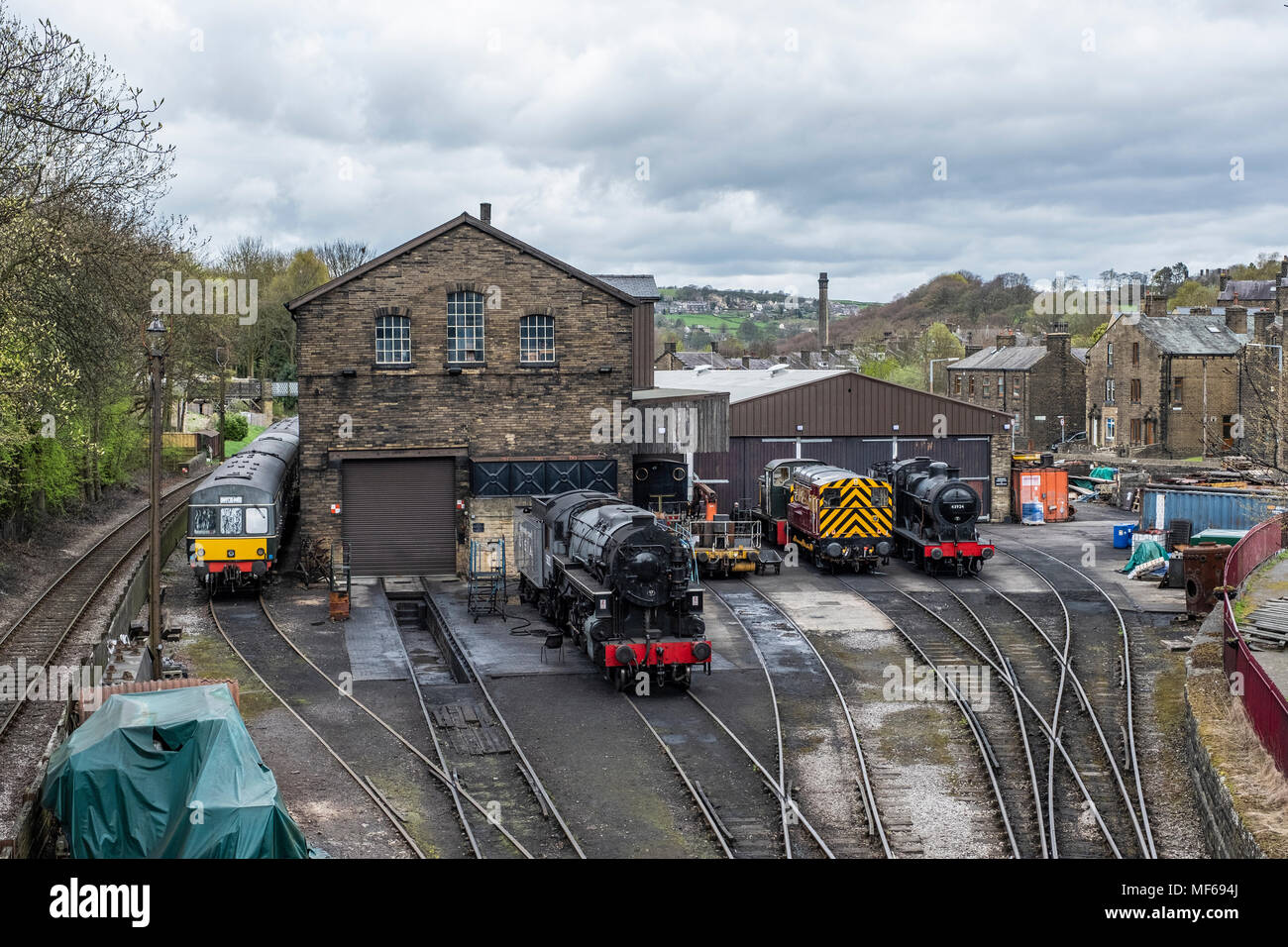 Steam and Diesel trains stabled at Haworth Train Station on the ...