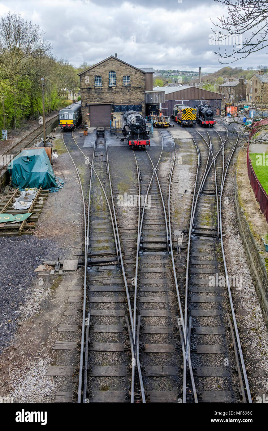 Steam and Diesel trains stabled at Haworth Train Station on the ...