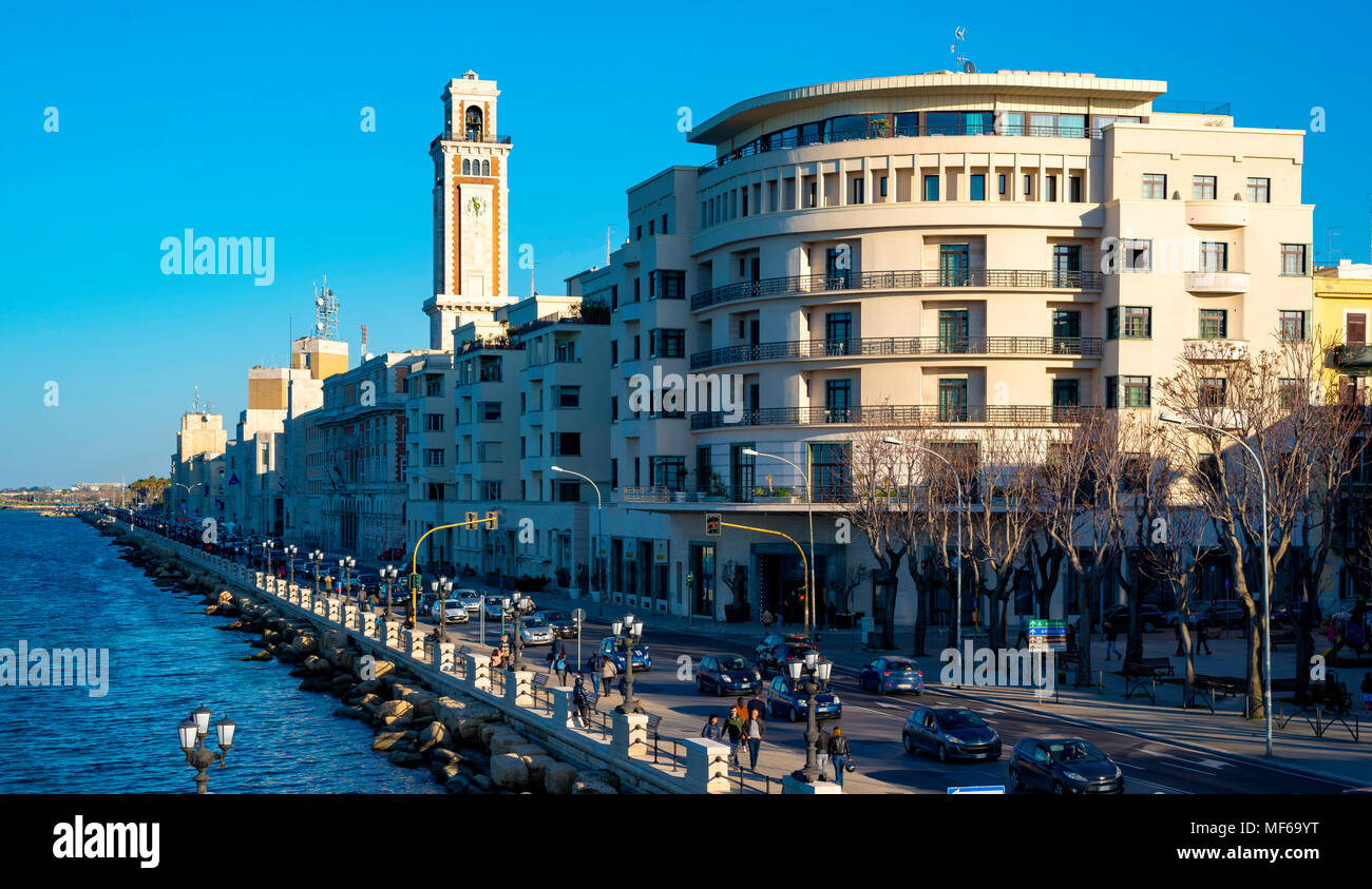 Bari, Italy - April 8, 2018: The promenade of Bari, landscape in spring, summer of the town of Bari in Italy Stock Photo