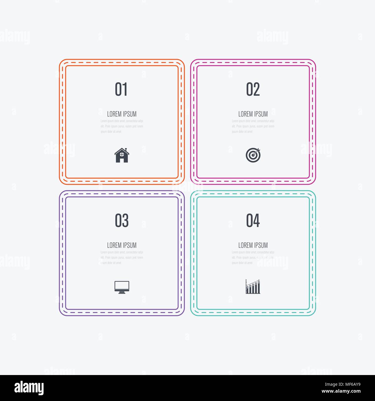 Business infographics template 4 steps square. Data and information ...