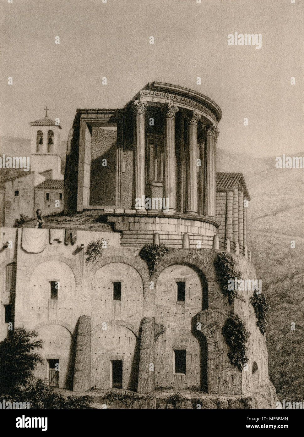 Ruins of the Roman Temple of Vesta at Tivoli (ancient Tibur), Italy, late 19th century. Photograph Stock Photo