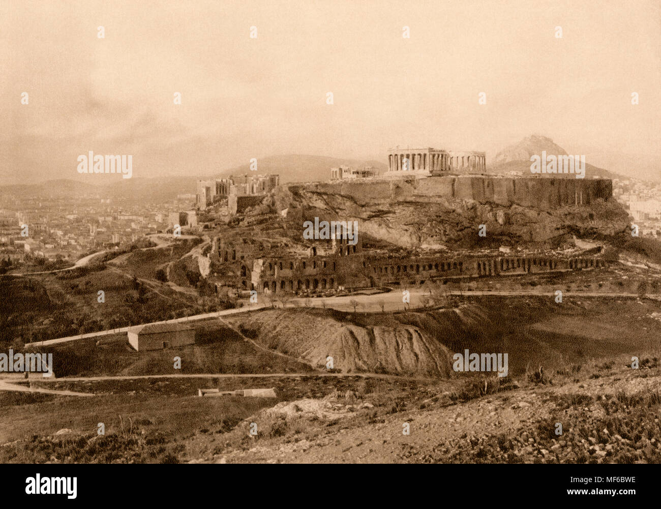 Acropolis at Athens, circa 1914. Photogravure Stock Photo