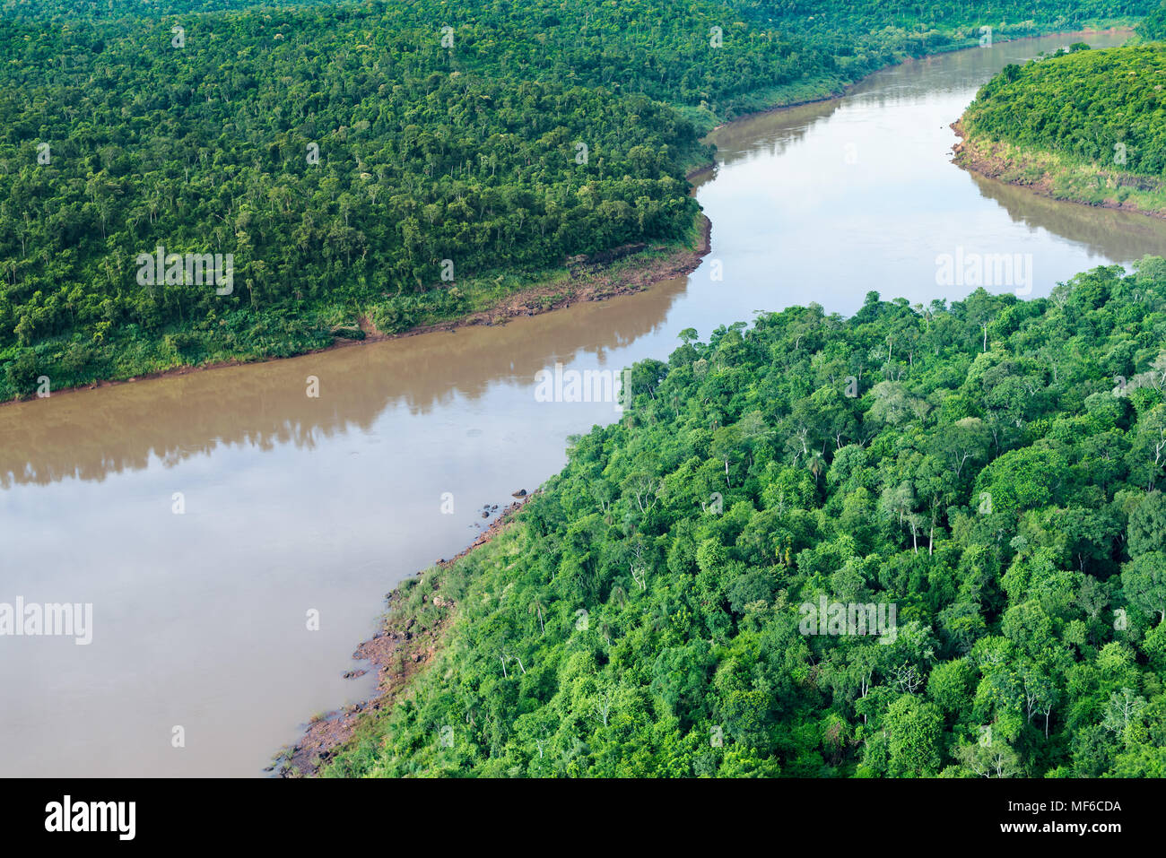Aerial view of the Iguazu River on the border of Brazil and Argentina Stock Photo