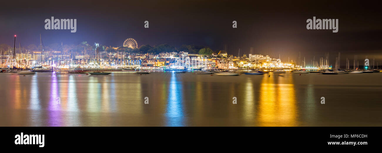 Lights on the water at Cowes, night scene Stock Photo