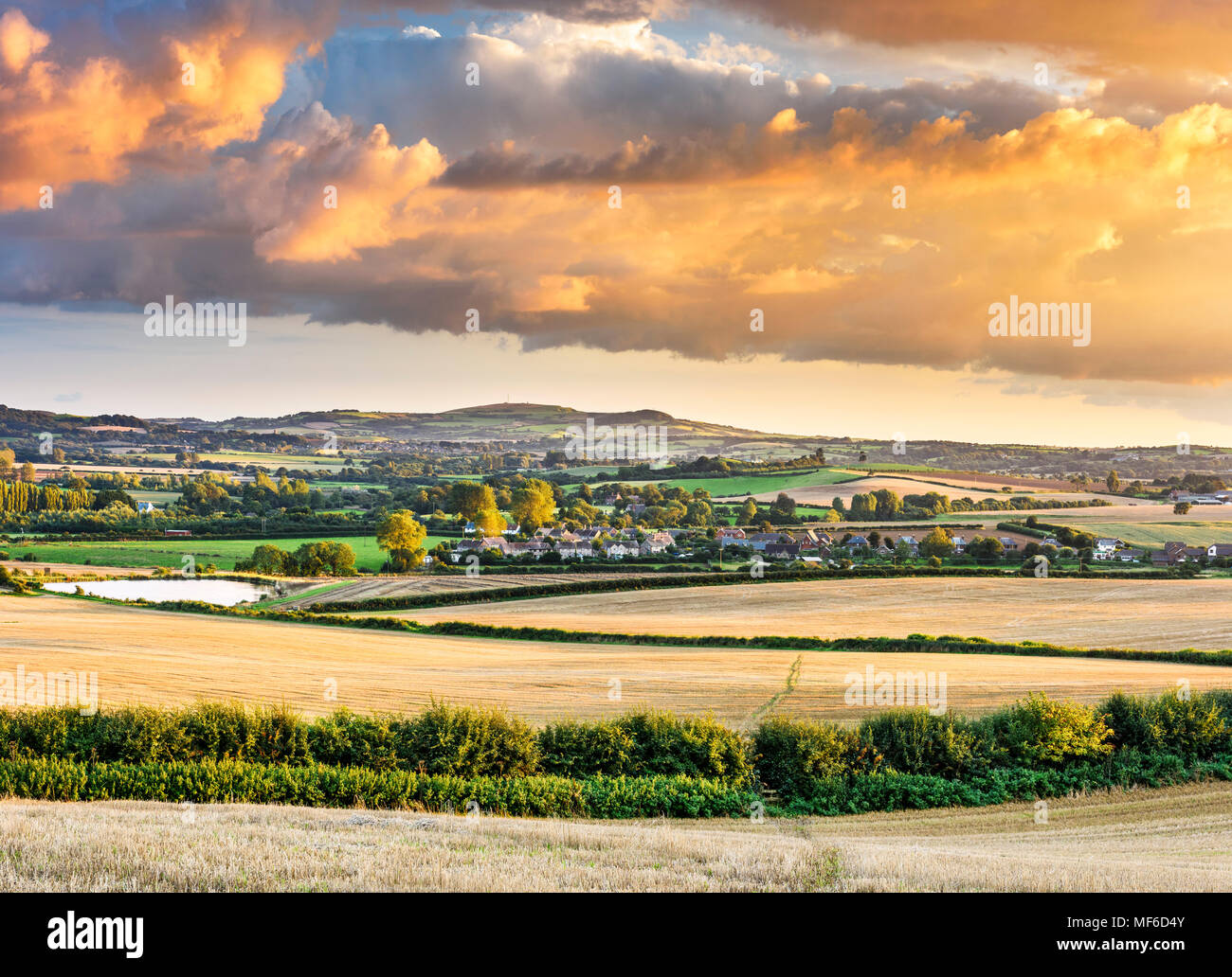 Village in a countryside Valley at Arreton, Isle of Wight Stock Photo