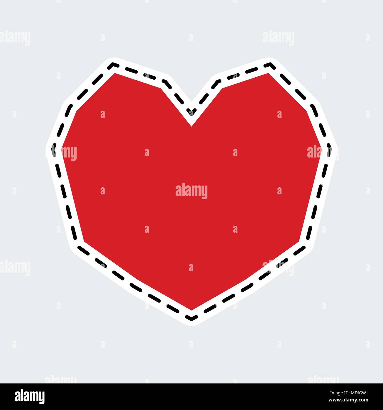 Red heart in patch style. Clip Art for sticker or pin. Stock Vector