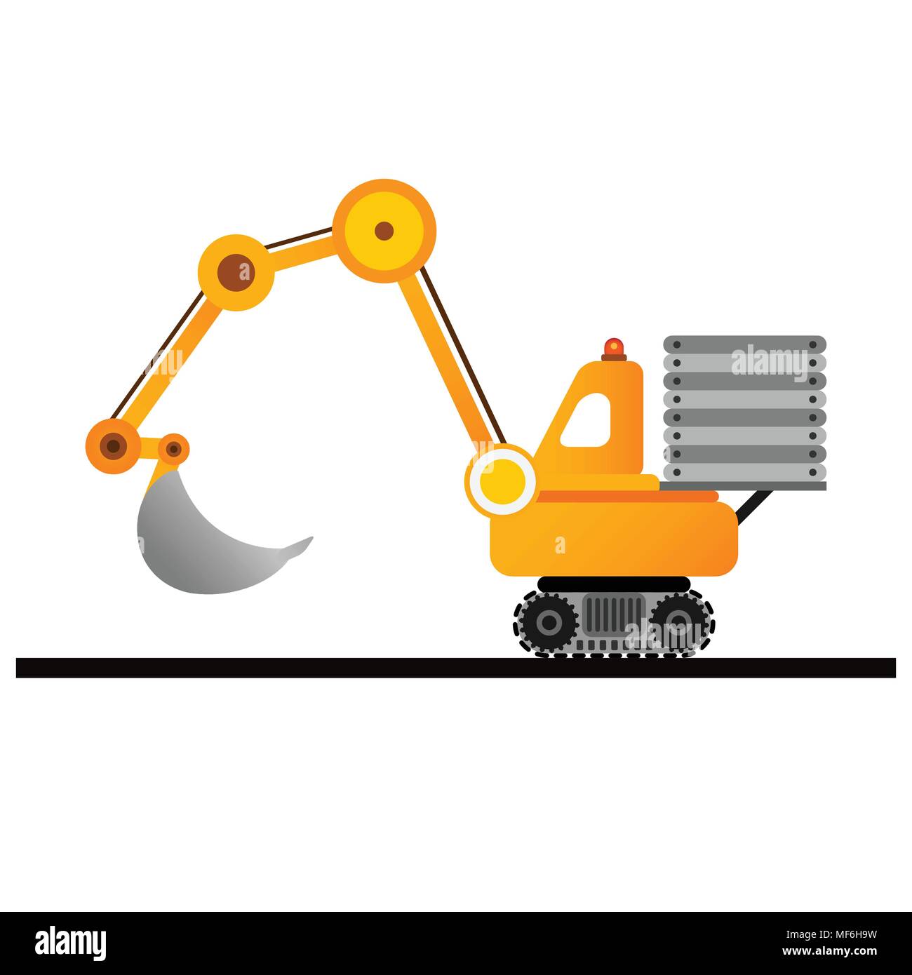 Yellow excavator on white background. Mining industry. Stock Vector