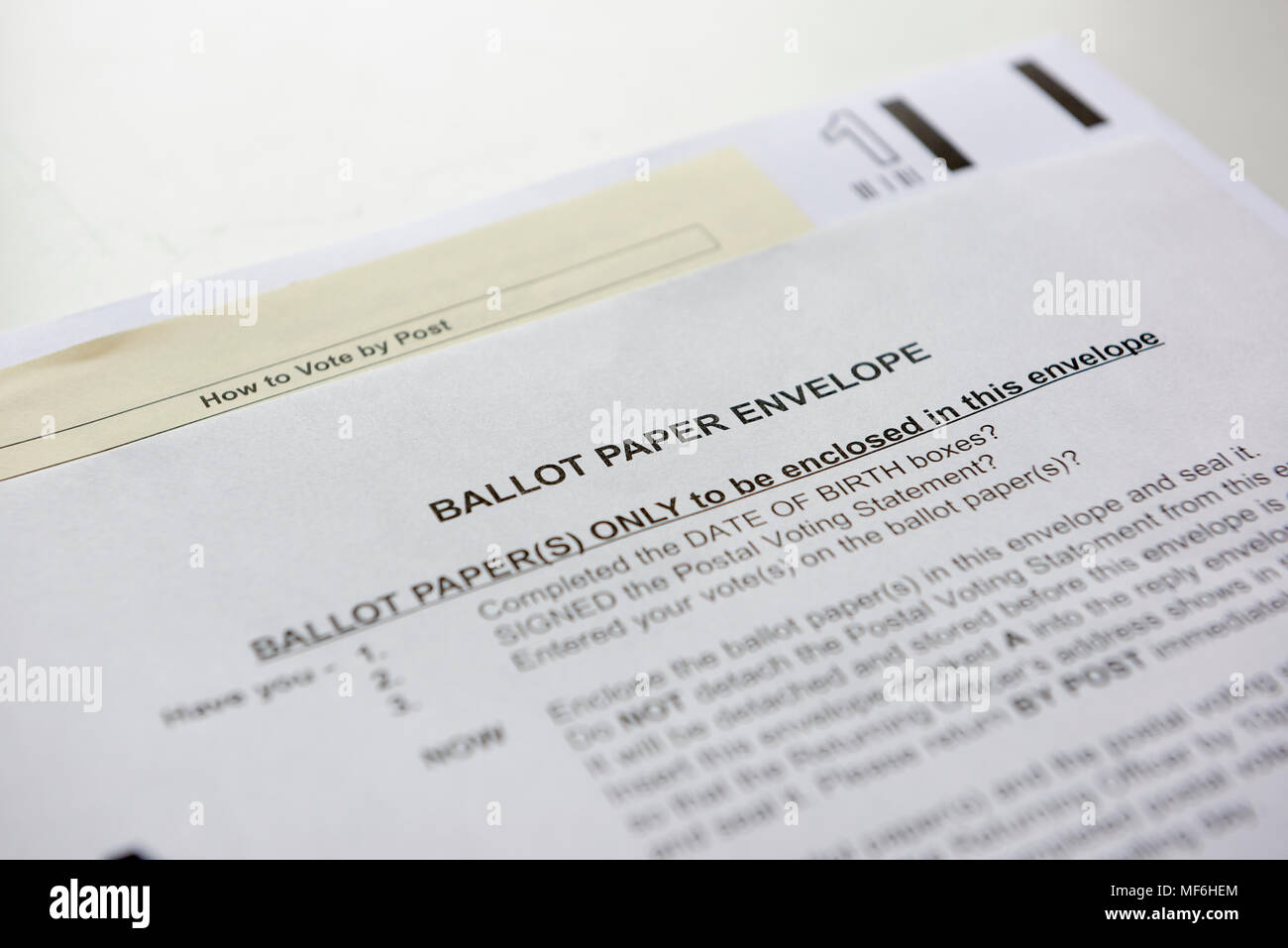 London Borough of Haringey ballot paper envelop for postal voting registered voters. Stock Photo