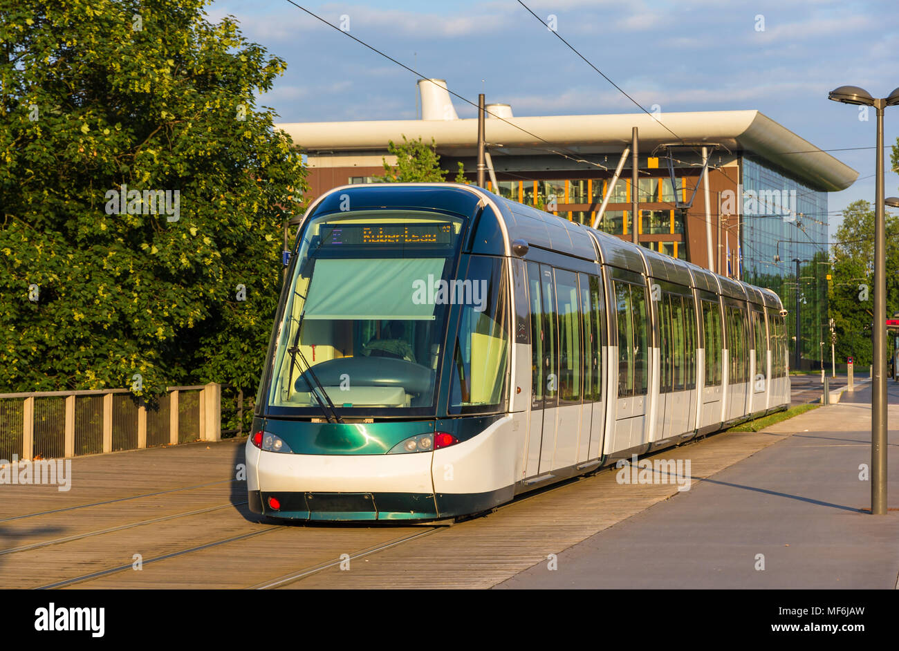 Tram in the European district of Strasbourg - Alsace, France Stock Photo