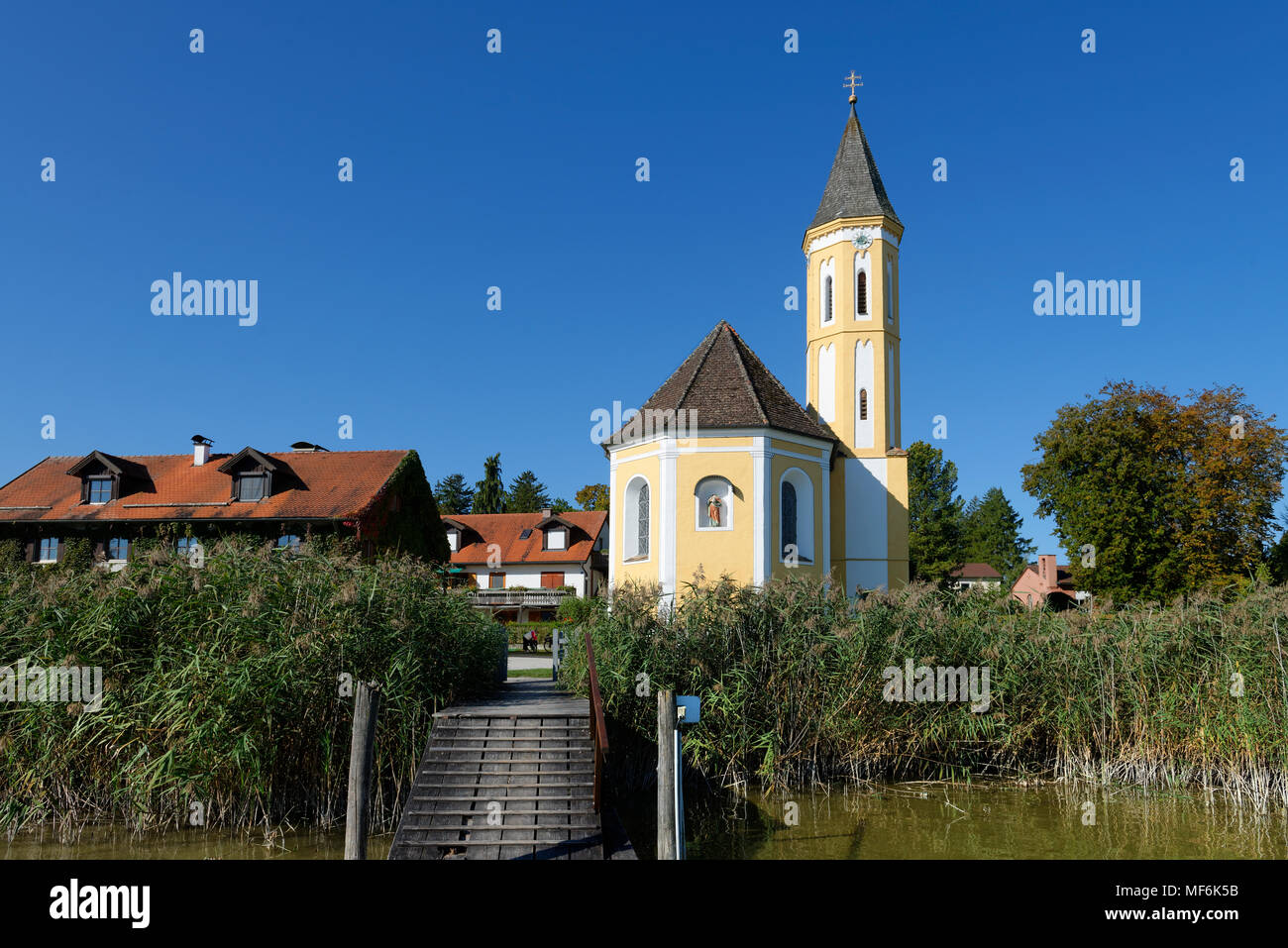 St. Alban Diessen, Lake Ammer, Fuenfseenland, Upper Bavaria, Bavaria, Germany Stock Photo