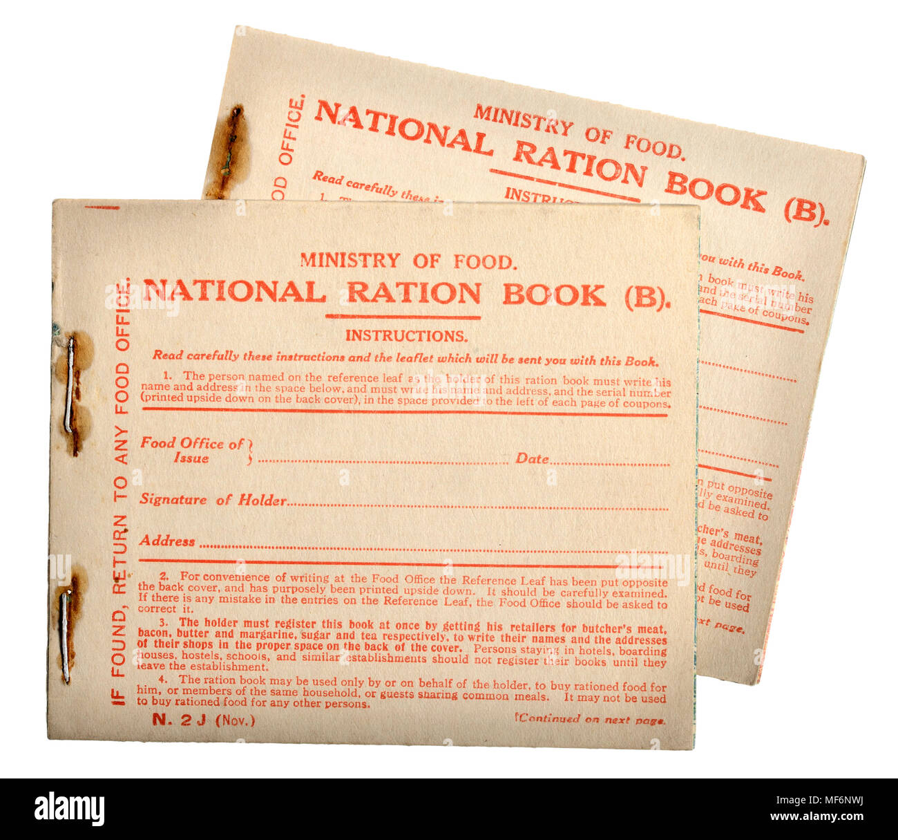 First World War British Ration book Stock Photo