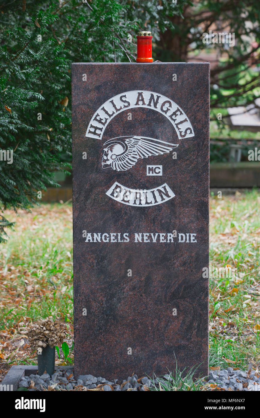 Grave stone of a Hells Angels, rockers gang Stock Photo