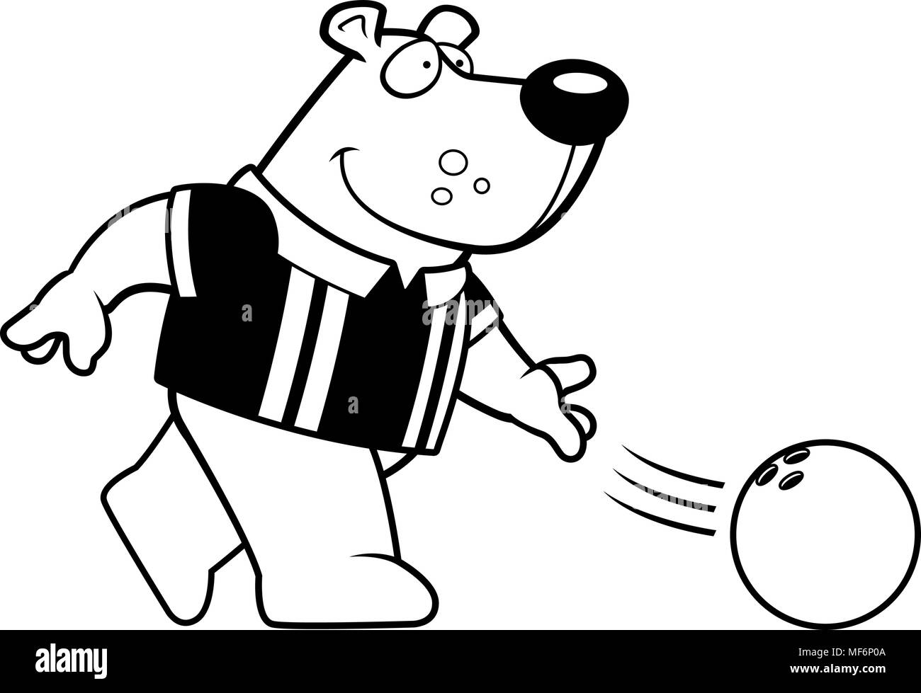 A cartoon illustration of a bear bowling a ball. Stock Vector