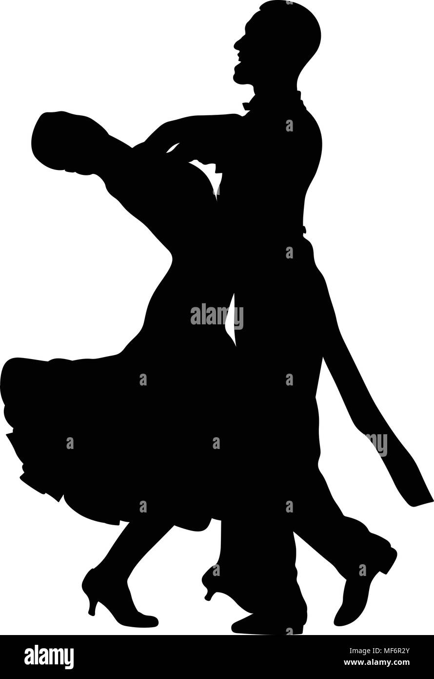 Pair Dancers Man And Woman Ballroom Dancing Black Silhouette