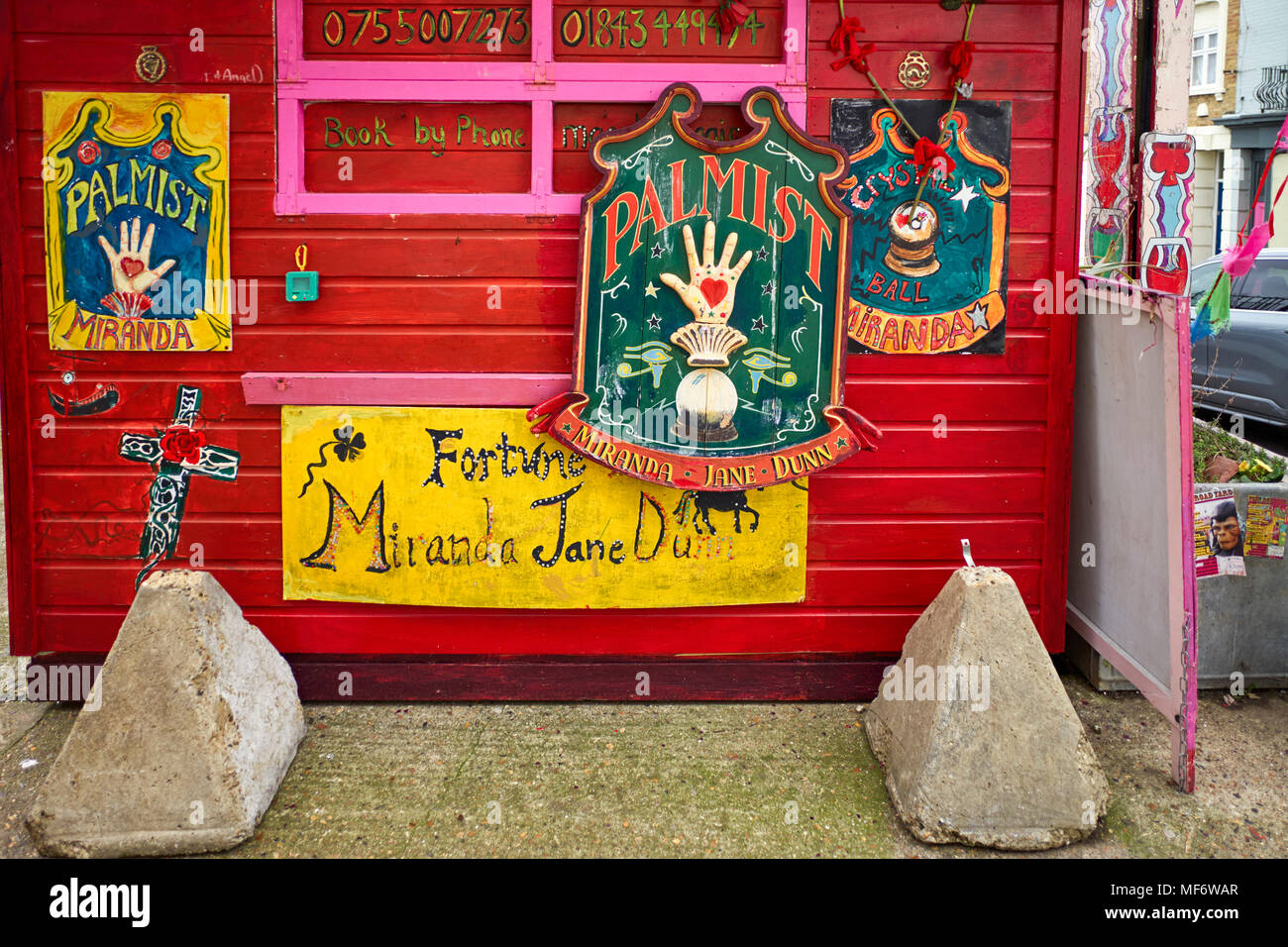 Fortune teller Miranda Jane Dunn at Fort Road, Margate, Kent Stock Photo