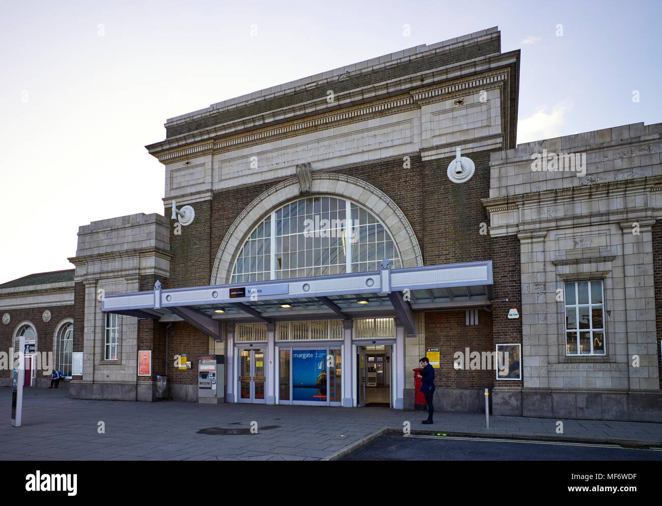 The imposing entrance to Margate railway station in Kent Stock Photo