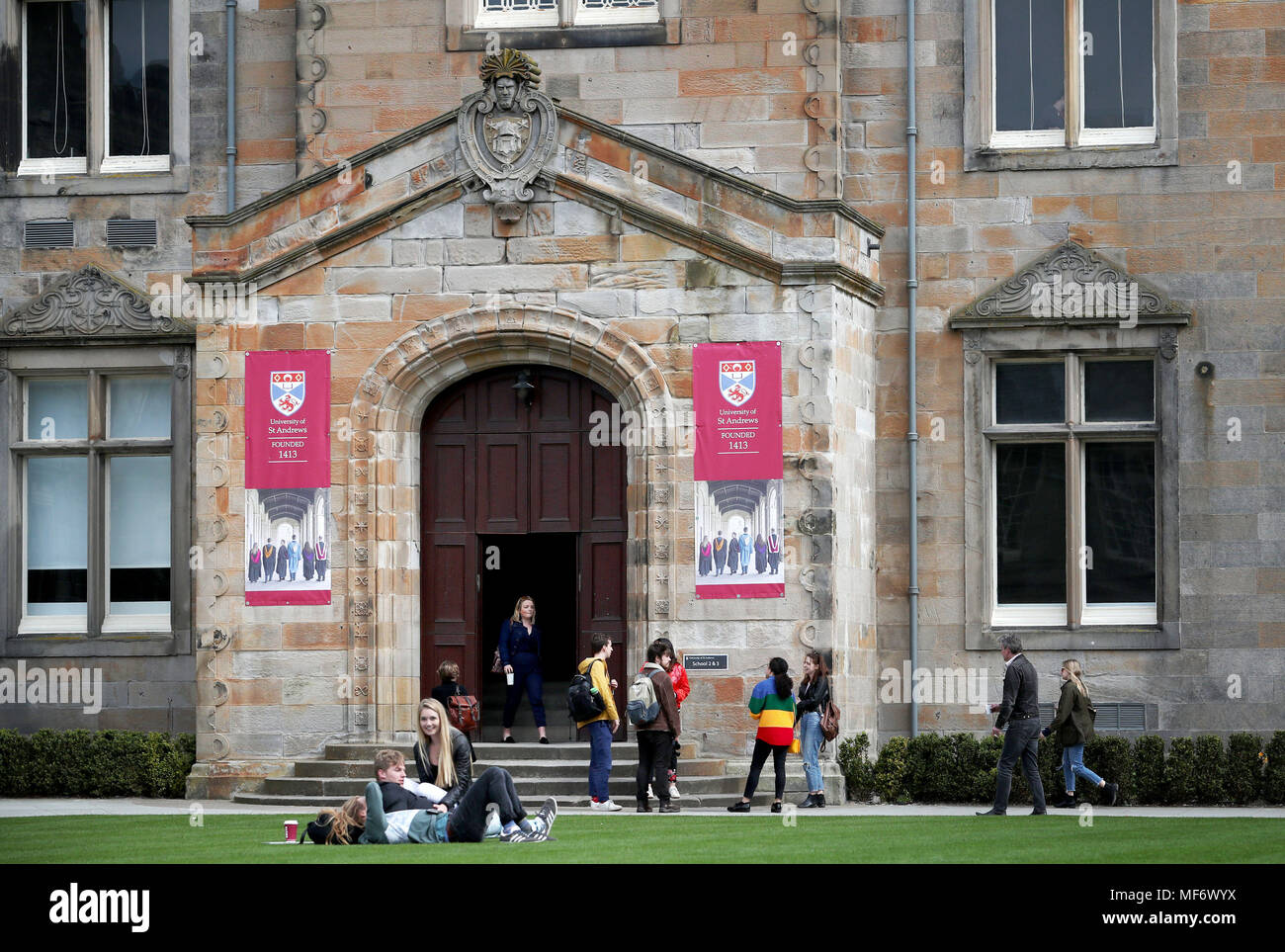 A general view of the Lower and Upper College Halls at the University of St Andrews. The University of St Andrews is top in Scotland and one of the five leading universities in the UK according to the new Complete University Guide's league table. Stock Photo