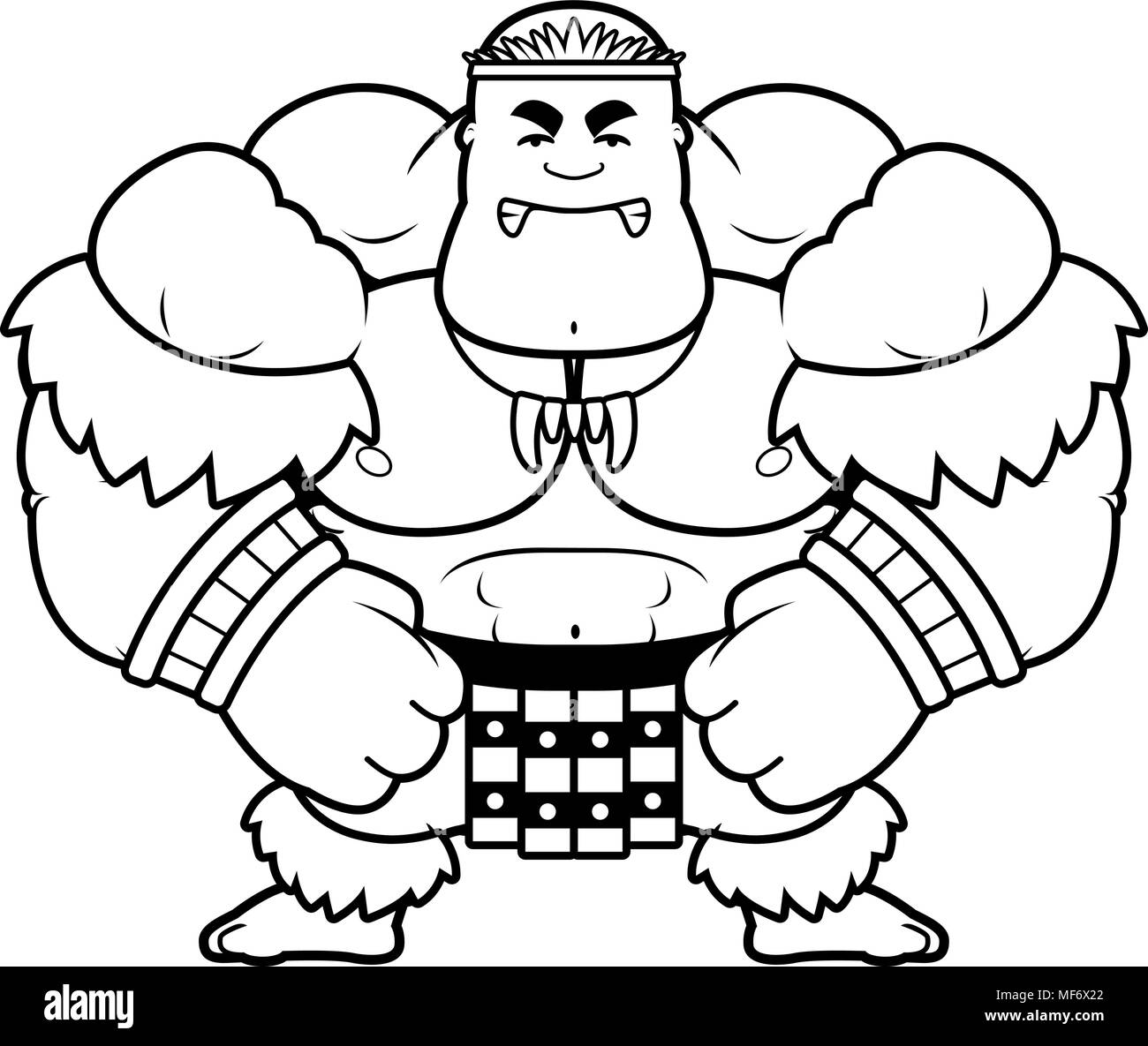 A cartoon illustration of a Zulu warrior looking mad. Stock Vector