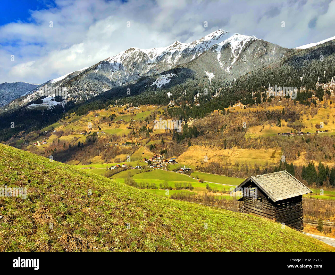 Spring landscape between Bad Hofgastein and Bad Gastein cities. Austria ...