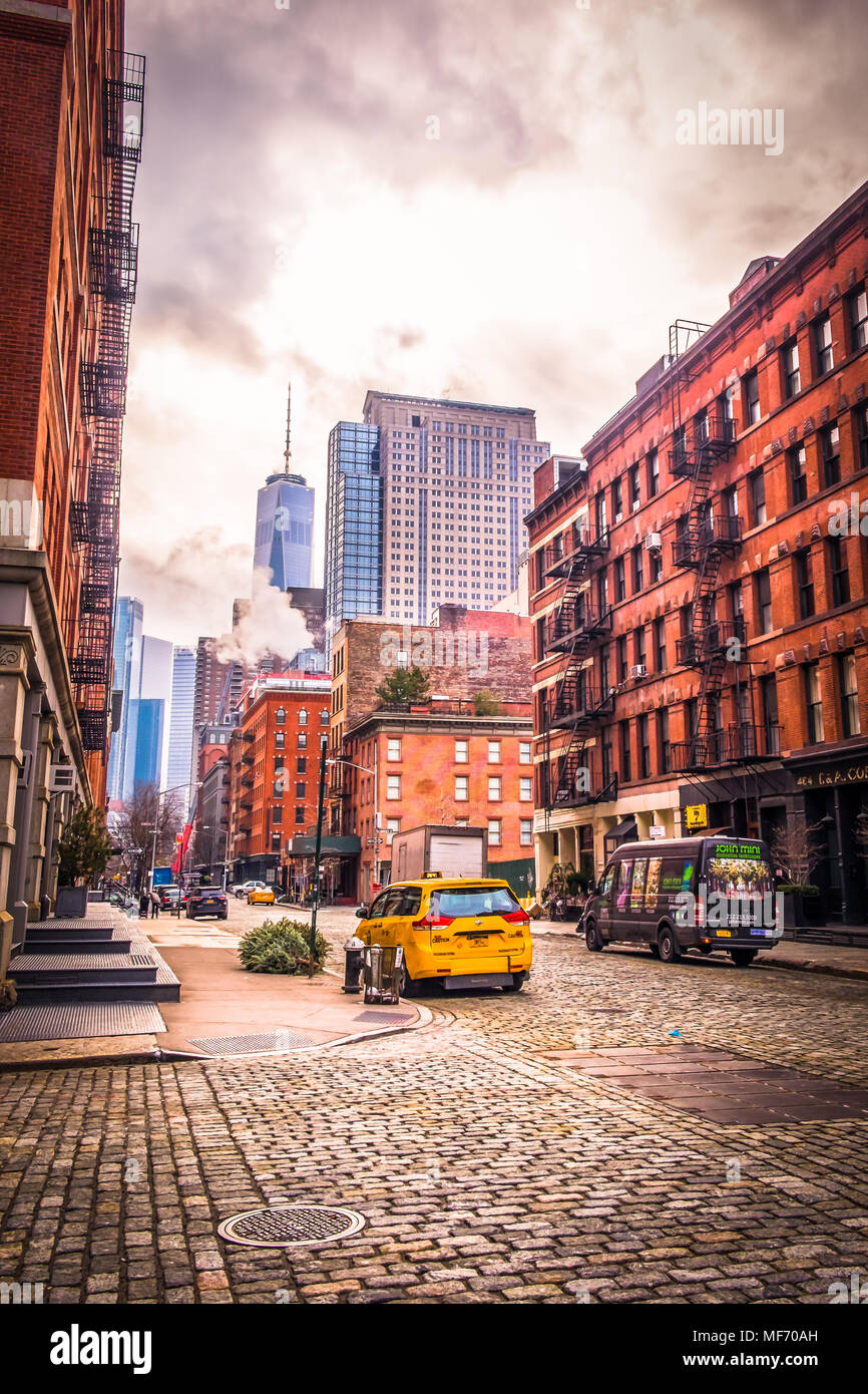 New York City, New York, March 2018, downtown Manhattan paved street Stock Photo