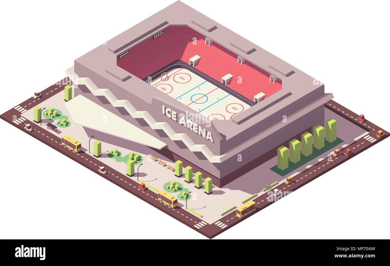 Vector isometric low poly ice hockey rink Stock Vector