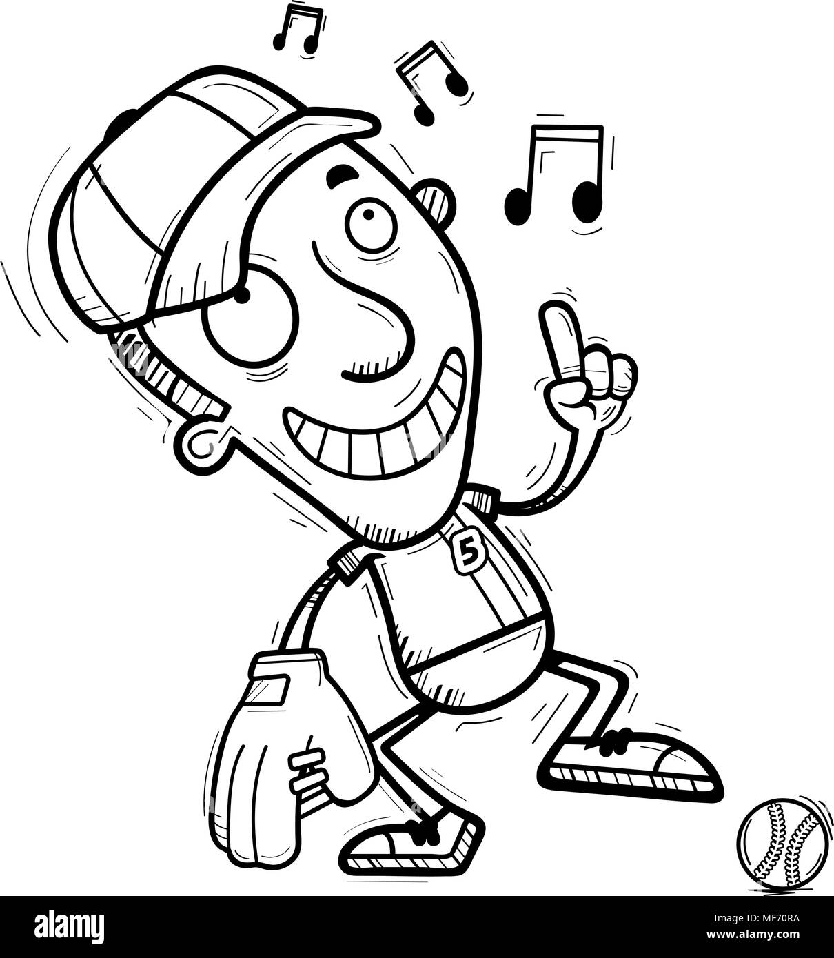 A cartoon illustration of a man baseball player dancing Stock Vector