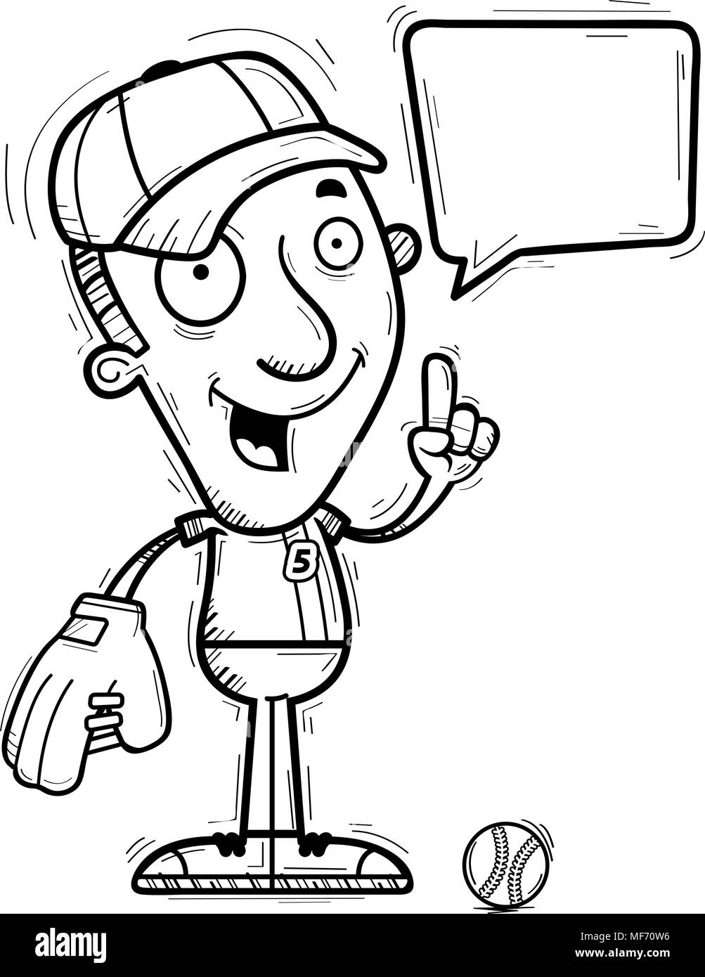 A cartoon illustration of a man baseball player talking Stock Vector