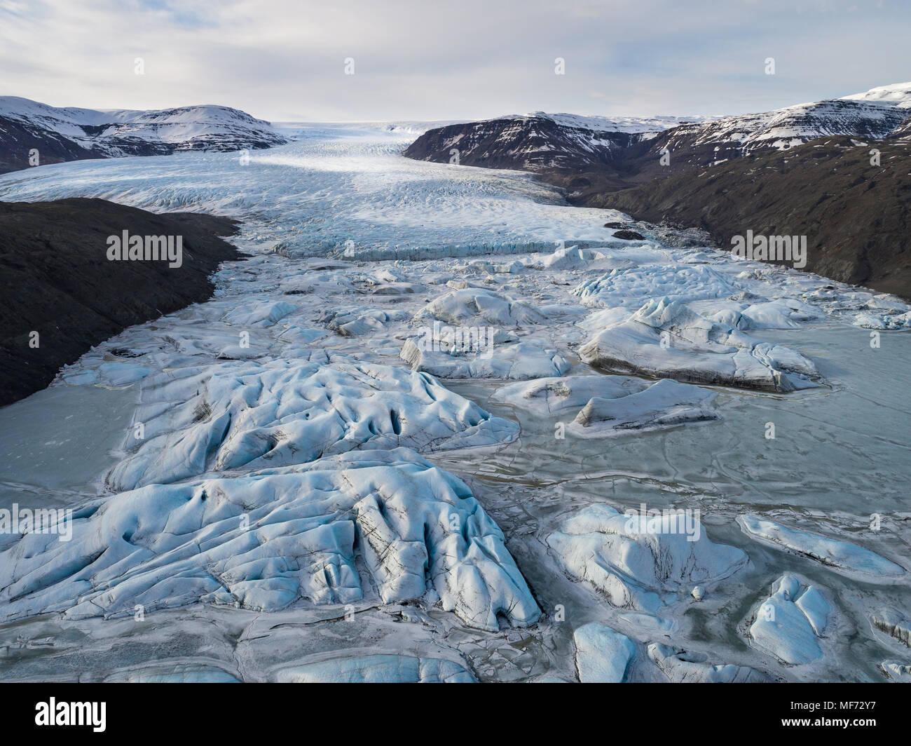 Aerial view of icebergs and glacier in Iceland Stock Photo