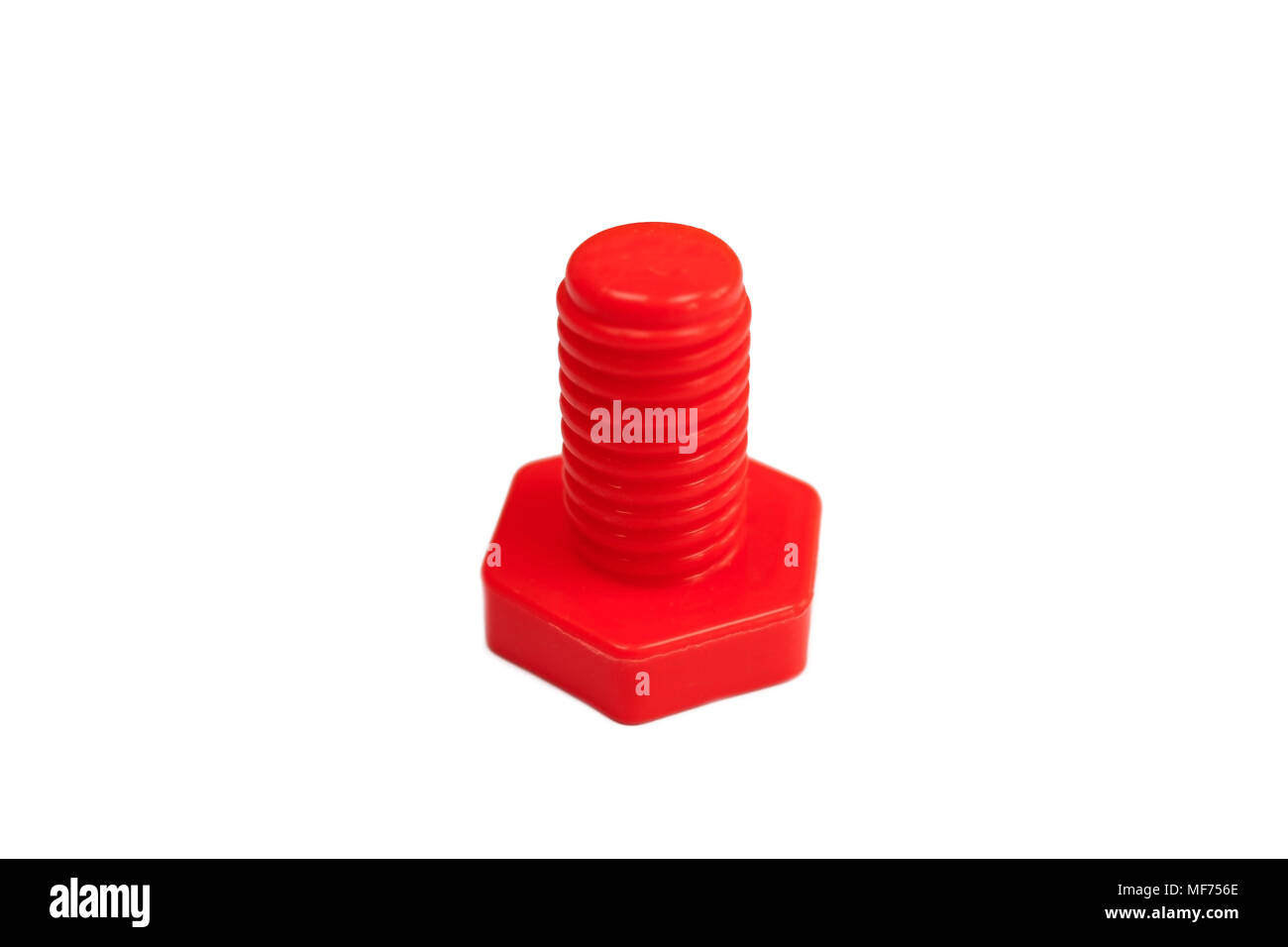 Red plastic bolt on white background Stock Photo