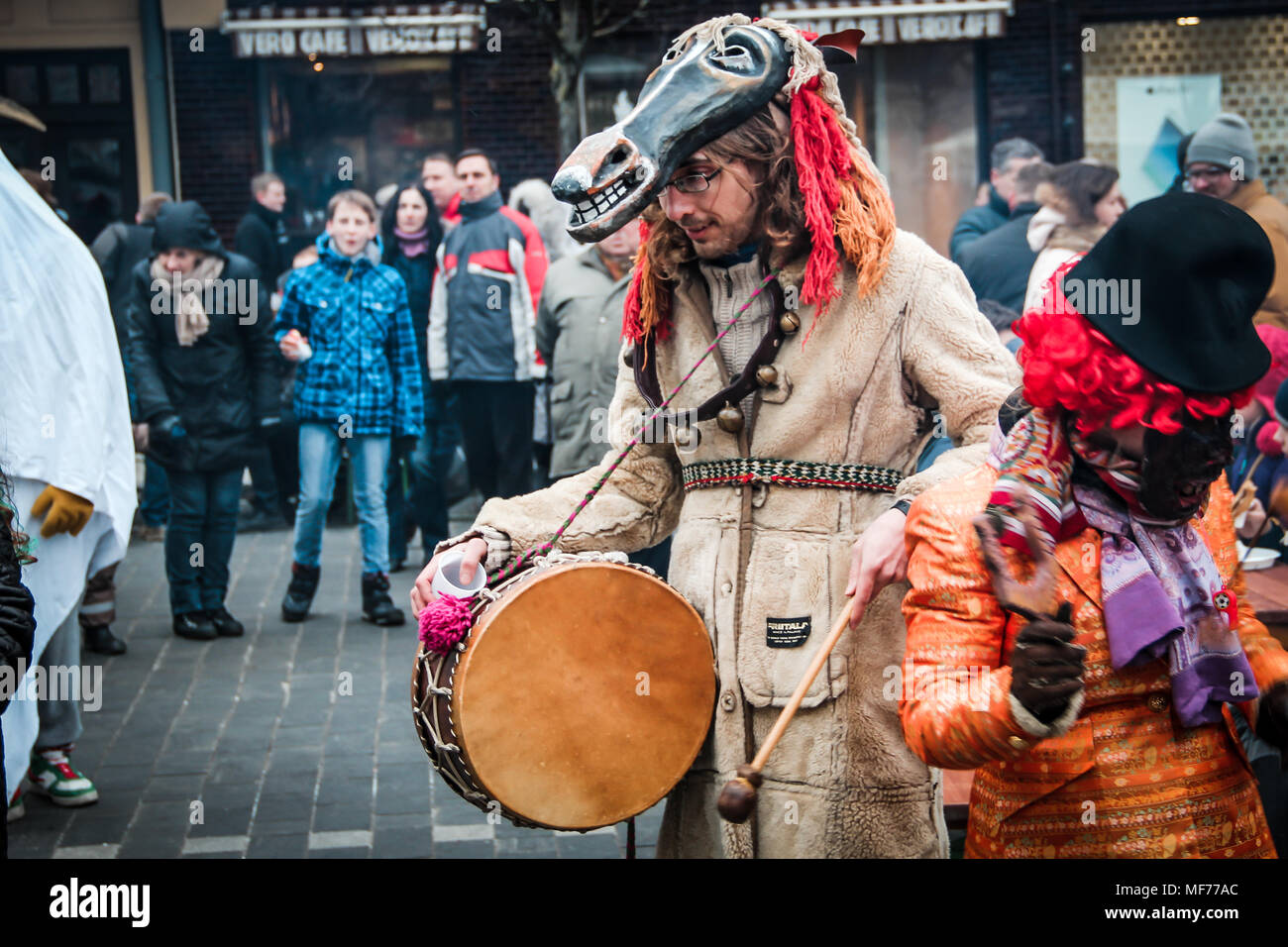Vilnius/Lithuania - March 2nd 2014: Local Lithuanian citizen celebrating 'The Time before Lent' (Užgavėnės celebration) Stock Photo