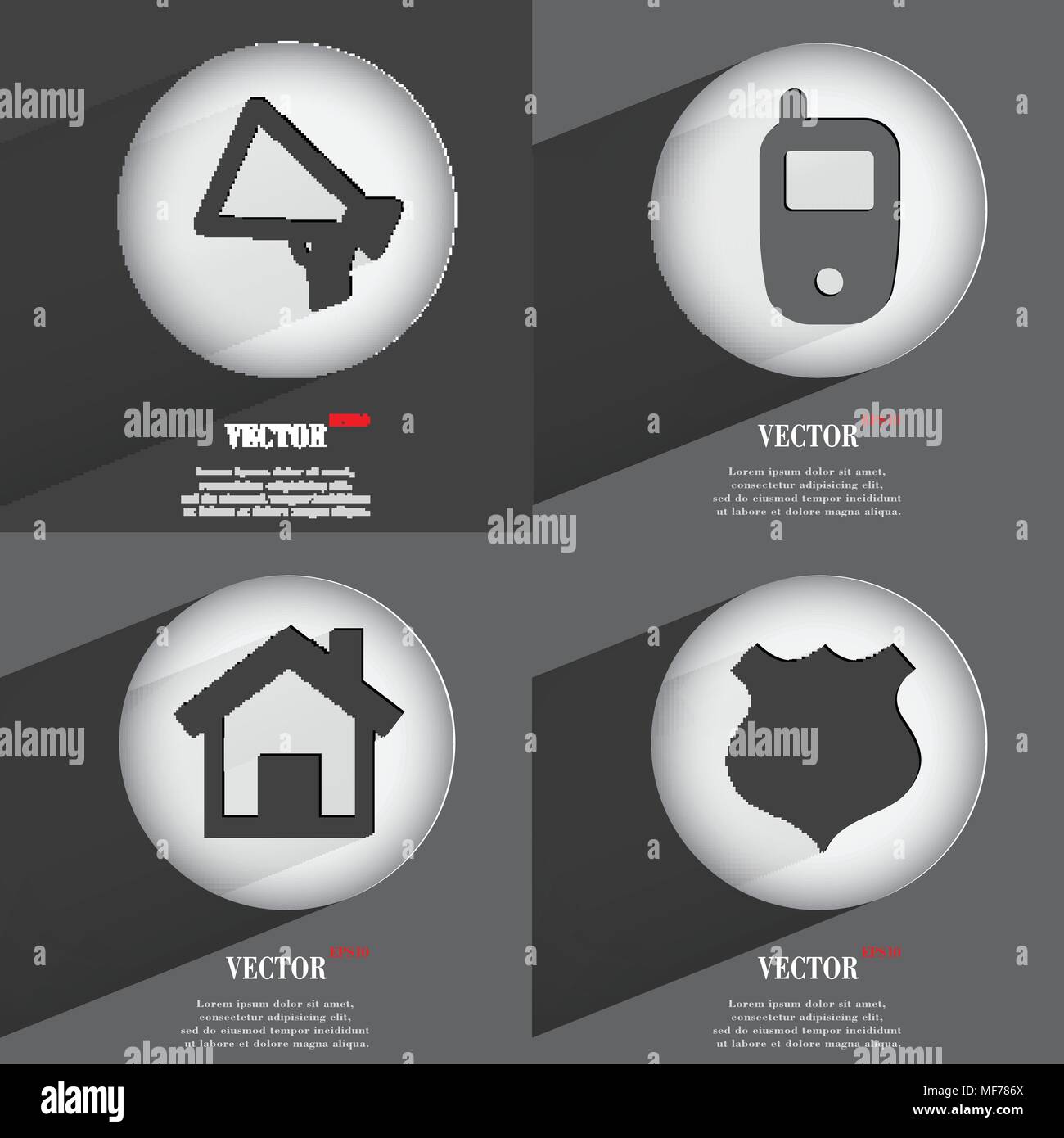 Set of 4 Flat Buttons. Icons with Shadows on Circular. Vector ...