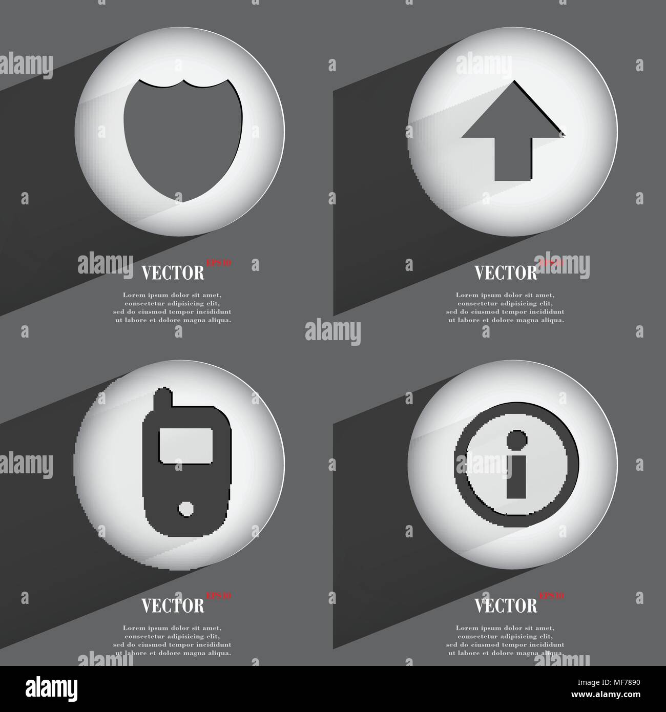 Set of 4 Flat Buttons. Icons with Shadows on Circular. Vector ...