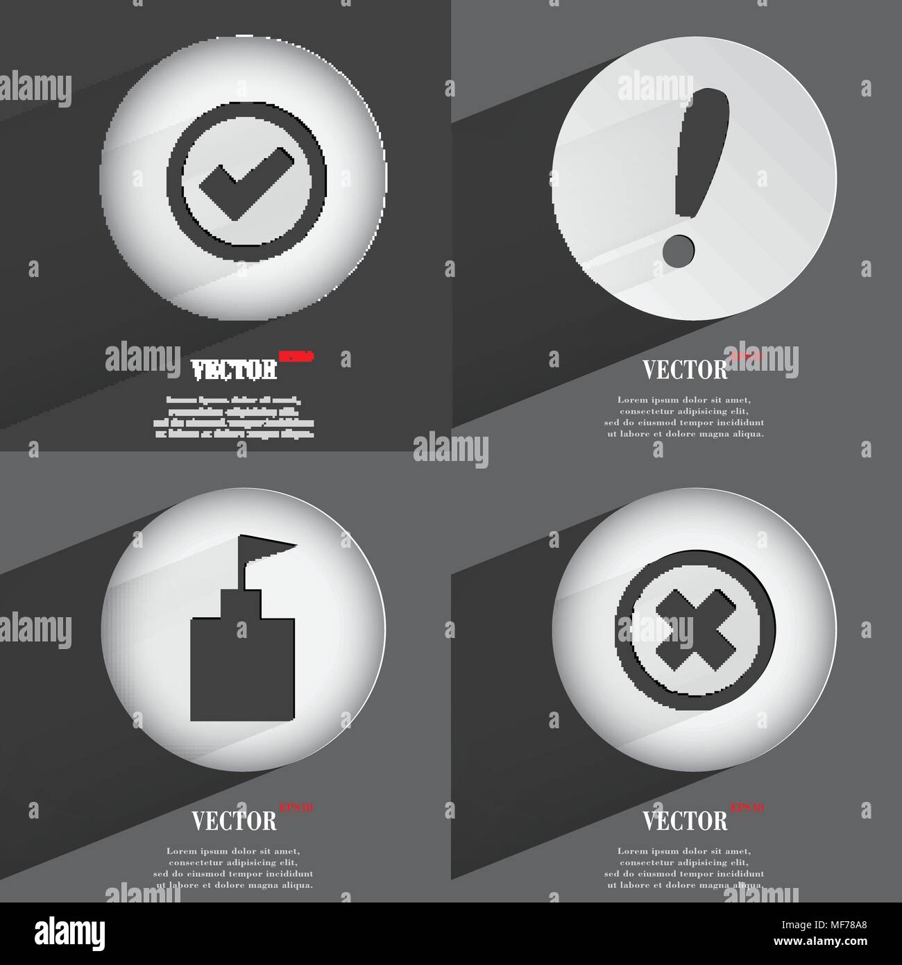 Set of 4 Flat Buttons. Icons with Shadows on Circular. Vector ...