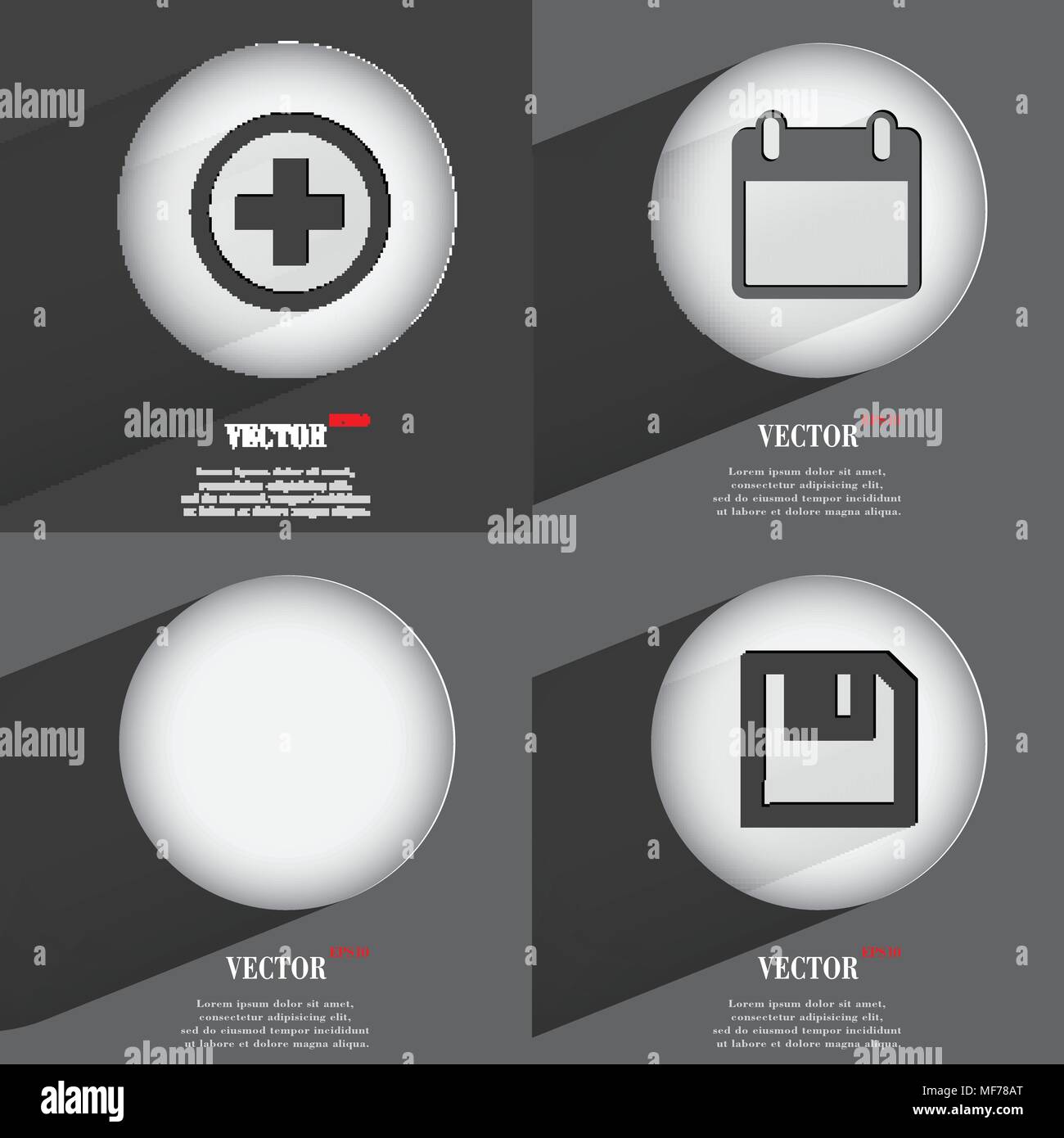 Set of 4 Flat Buttons. Icons with Shadows on Circular. Vector ...