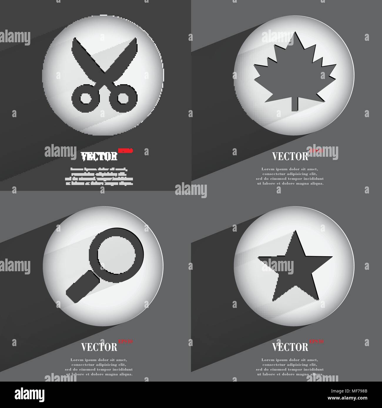 Set of Trendy buttons. Icons With Long Shadow. Vector illustration ...