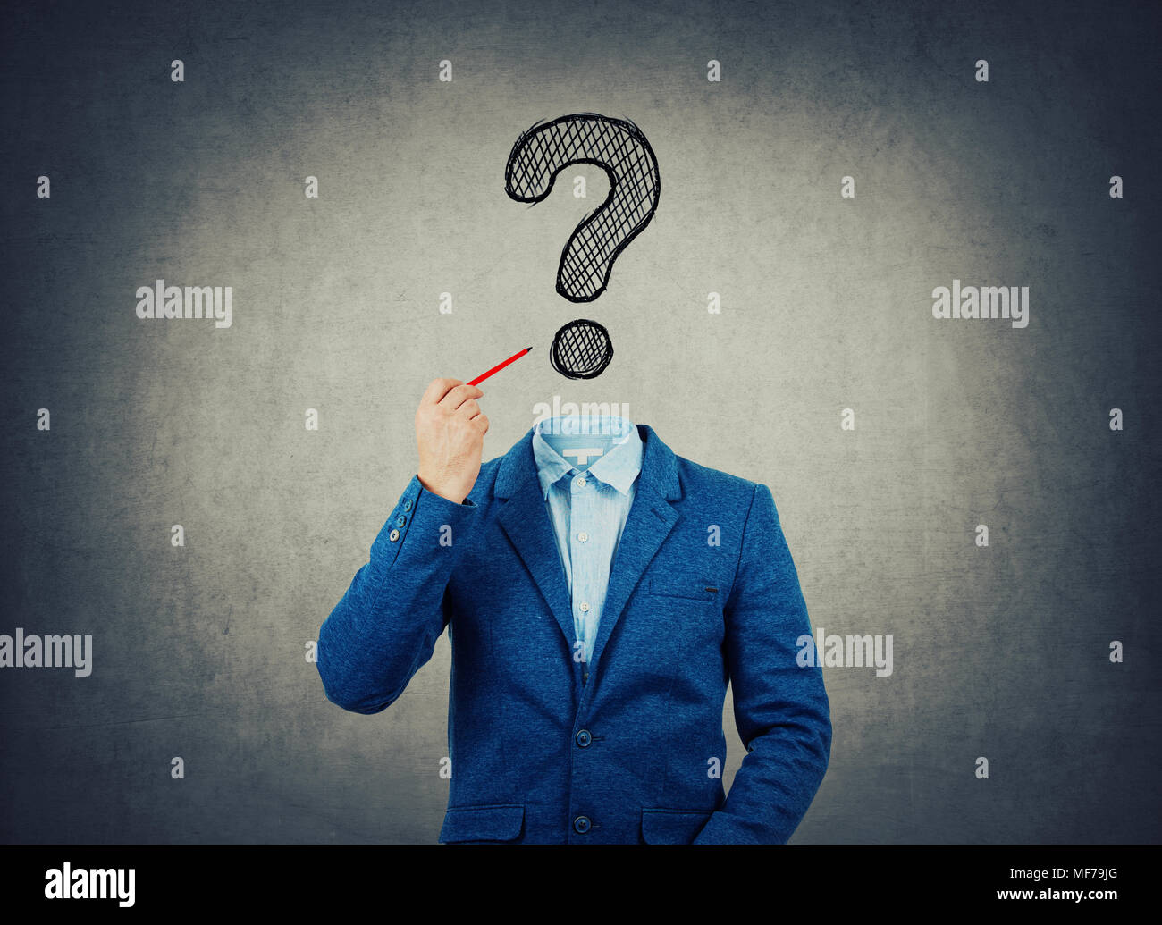 Surreal image as a businessman with invisible face holding a pencil in his  hand draw wrench and screwdriver tools iconl instead of head. Bussiness rep  Stock Photo - Alamy