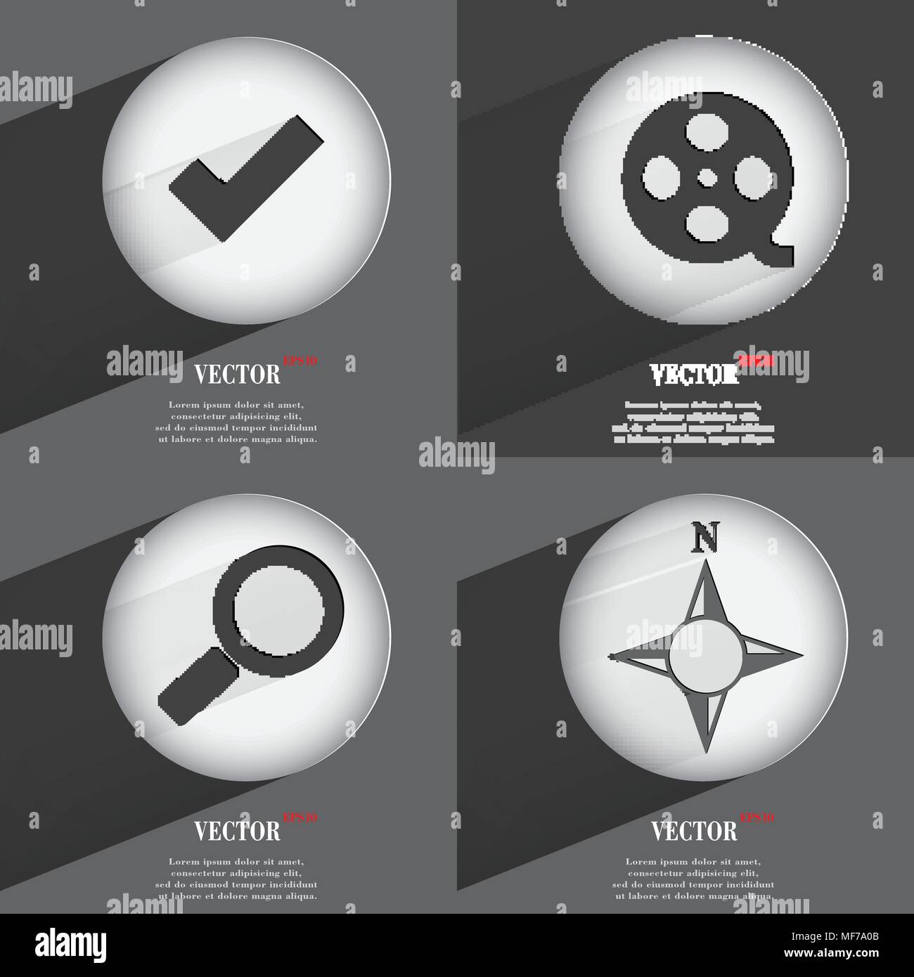 Set of 4 Flat Buttons. Icons with Shadows on Circular. Vector ...
