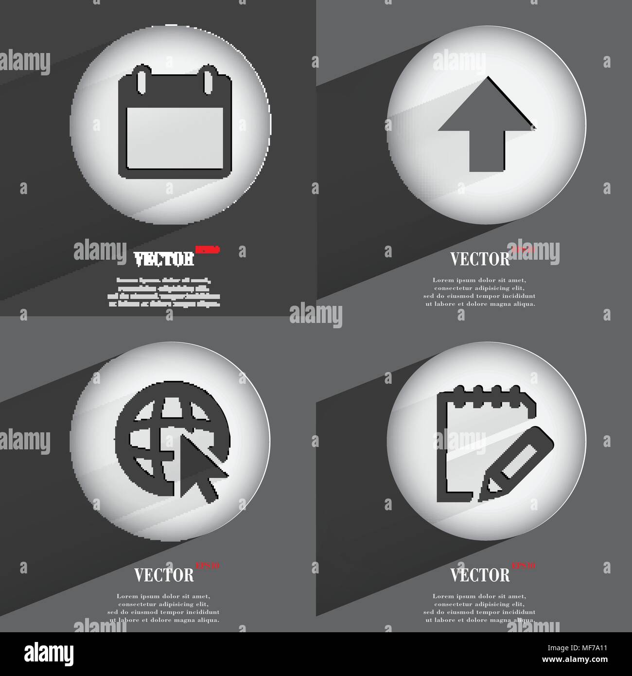 Set of 4 Flat Buttons. Icons with Shadows on Circular. Vector ...