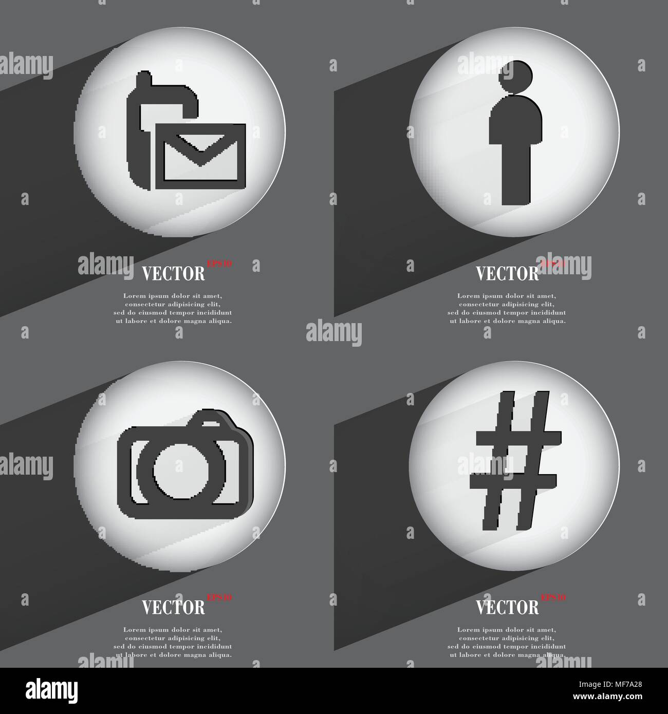 Set of 4 Flat Buttons. Icons with Shadows on Circular. Vector ...
