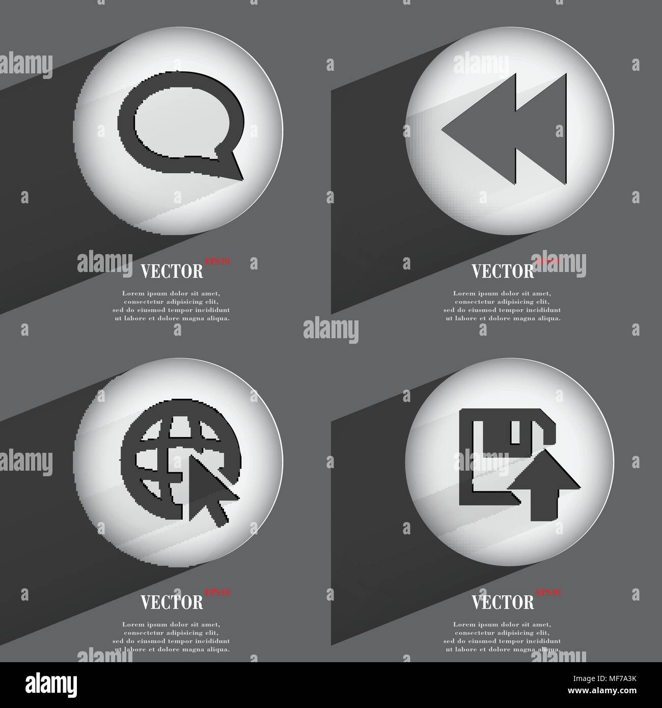 Set of 4 Flat Buttons. Icons with Shadows on Circular. Vector ...