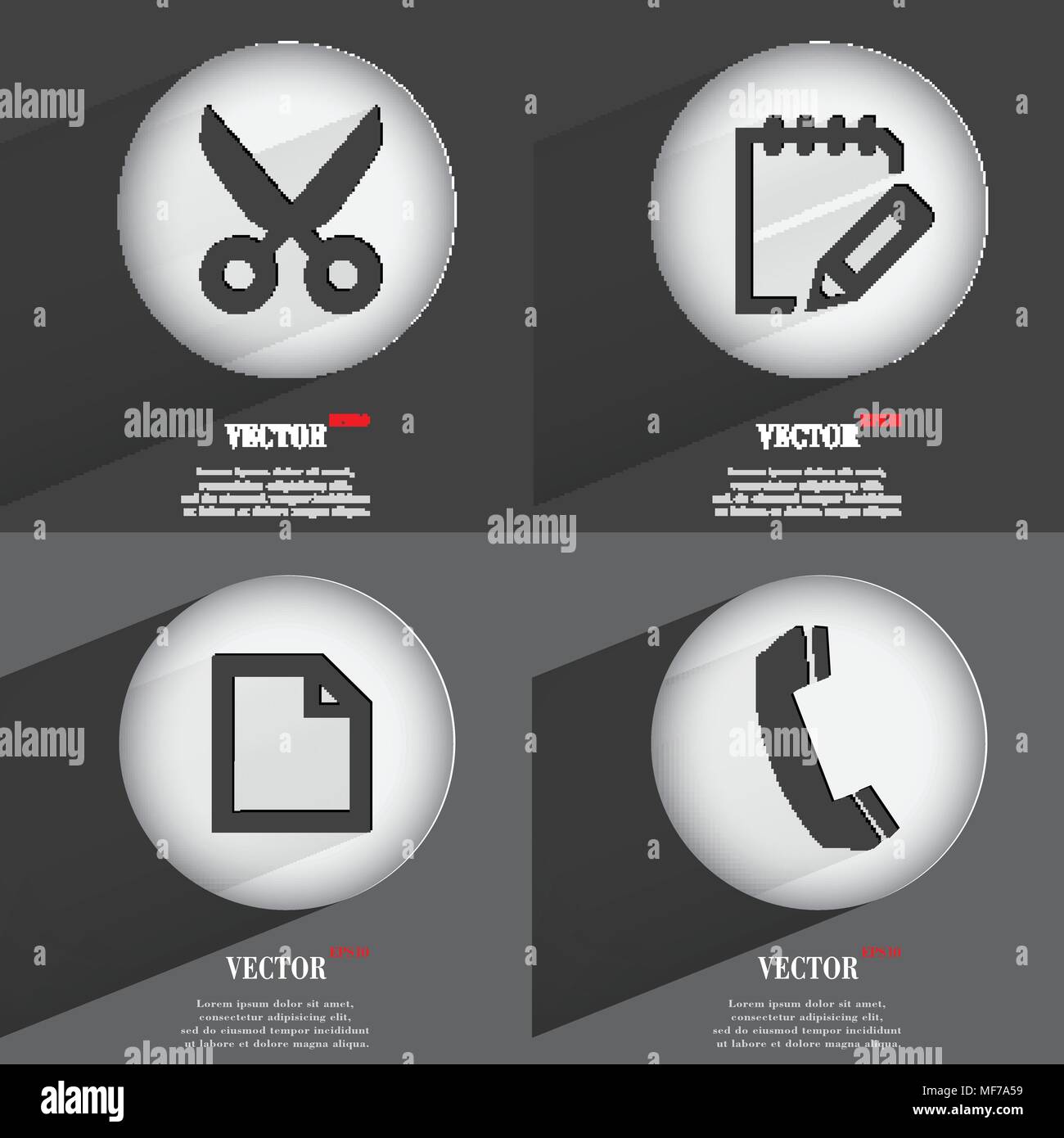 Set of 4 Flat Buttons. Icons with Shadows on Circular. Vector ...